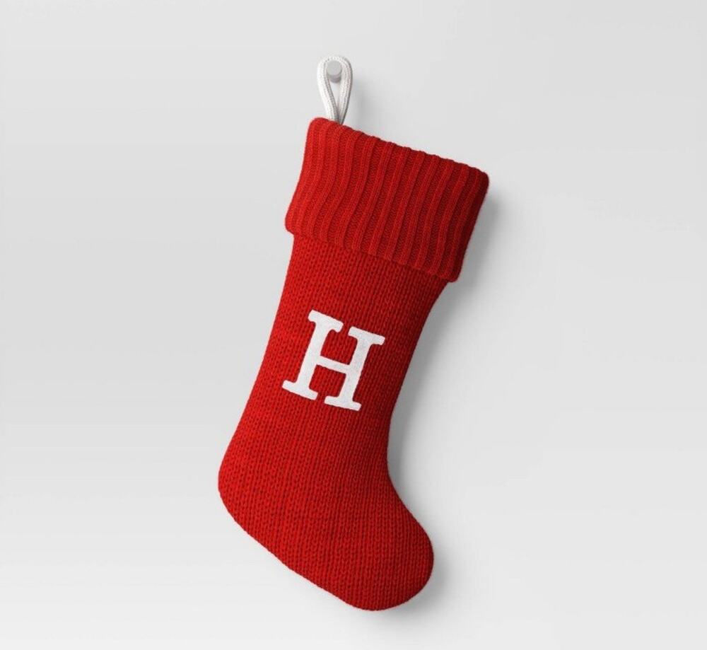 Knit Monogram Christmas Stocking Red H Wondershop